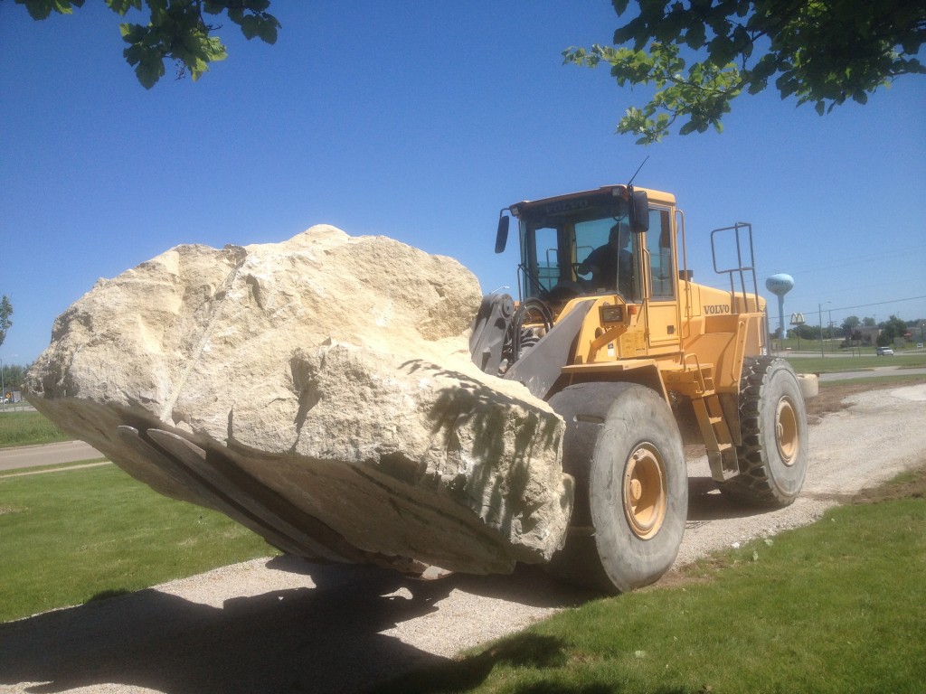 Bringing in the Eagle's 18 ton perch stone