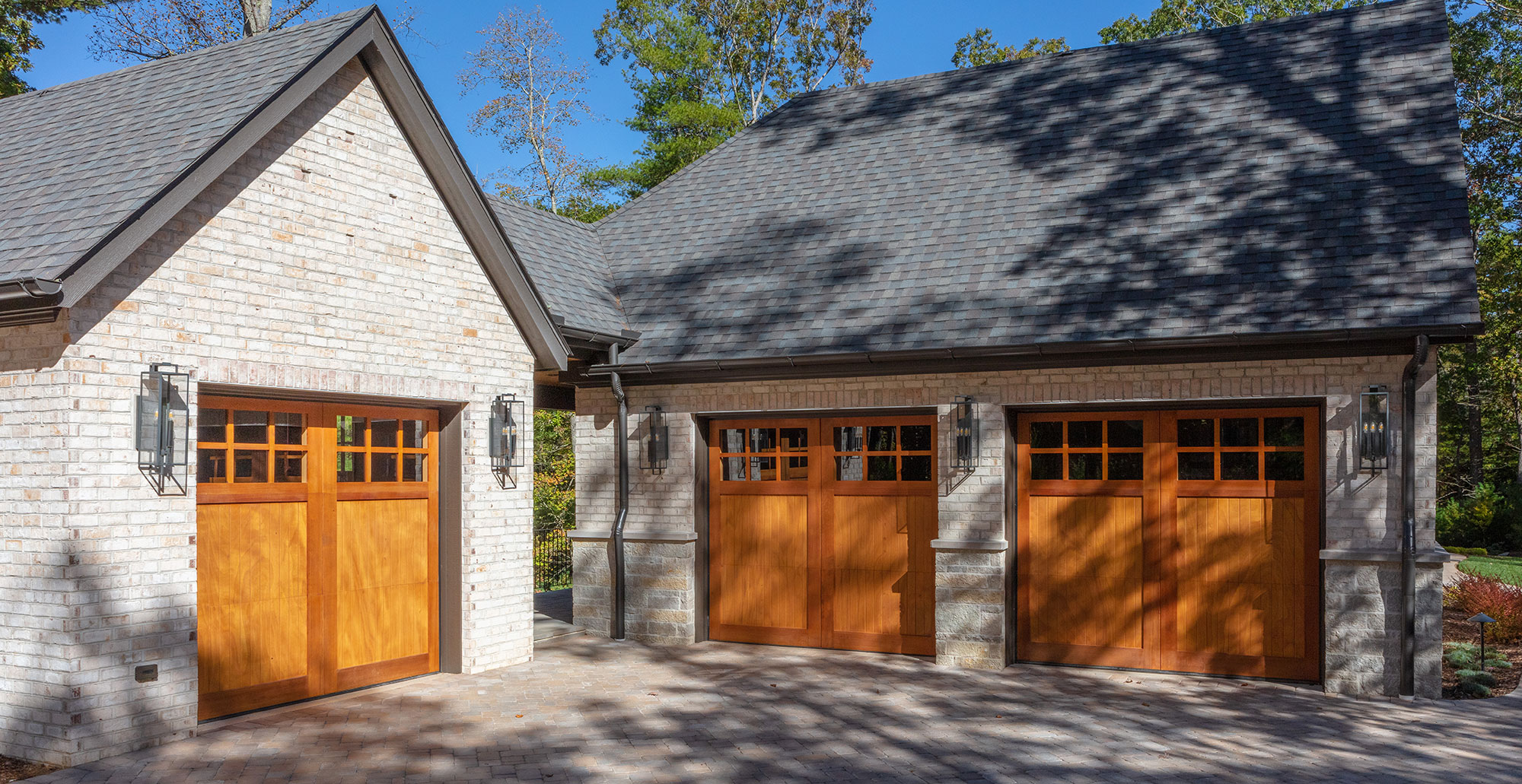 Dream home modern country luxury natural stone veneer garage front yard 